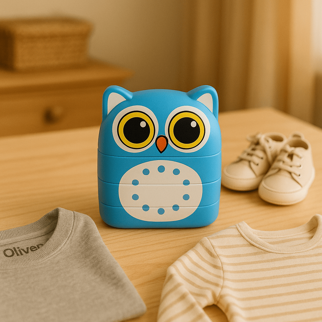 Tampon double Personnalisé - Blue Hibou - Et hop kids